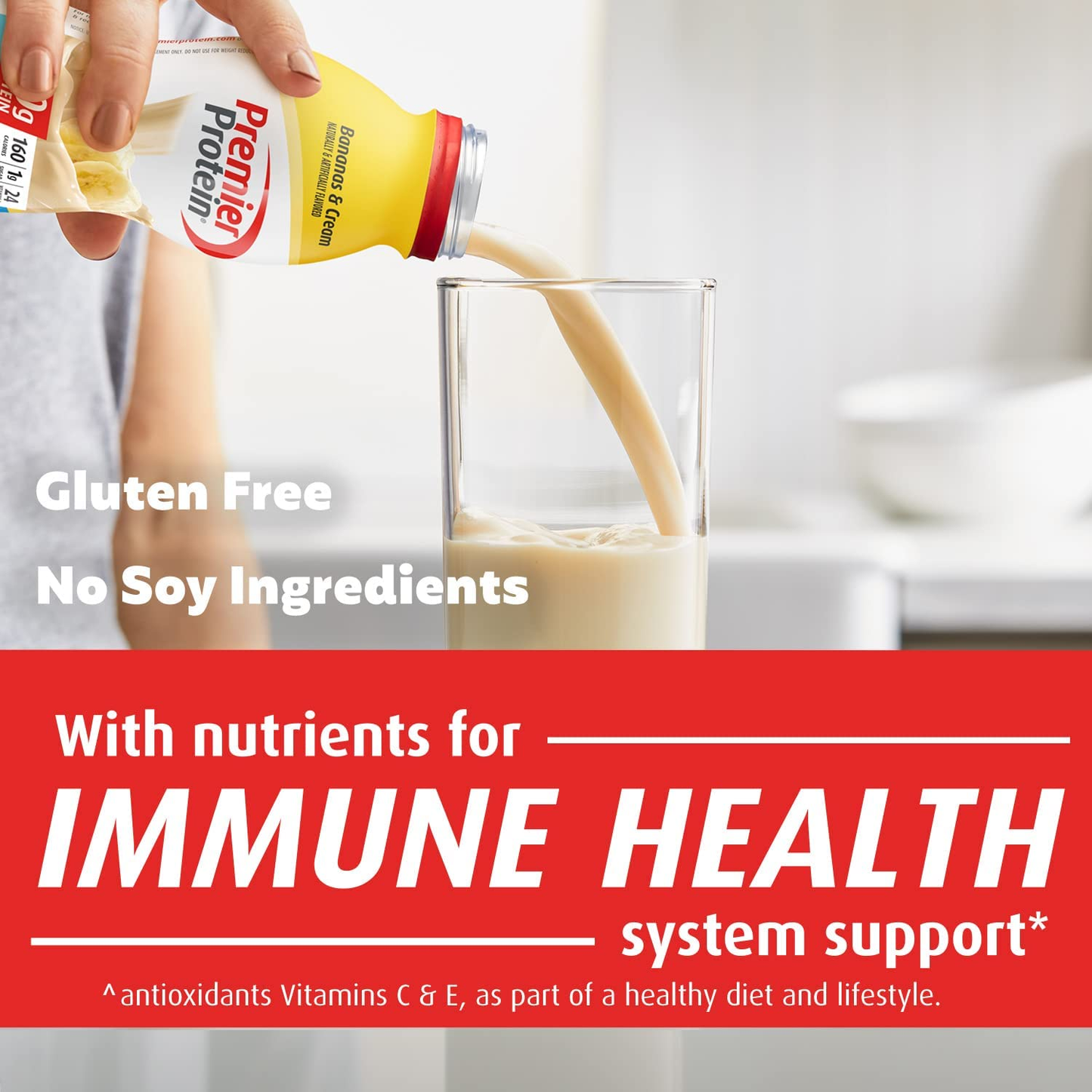 Premier Protein Shake, Bananas & Cream, 30g Protein, 1g Sugar, 24 Vitamins & Minerals, Nutrients to Support Immune Health, 138.0 Fl Oz, Pack of 12