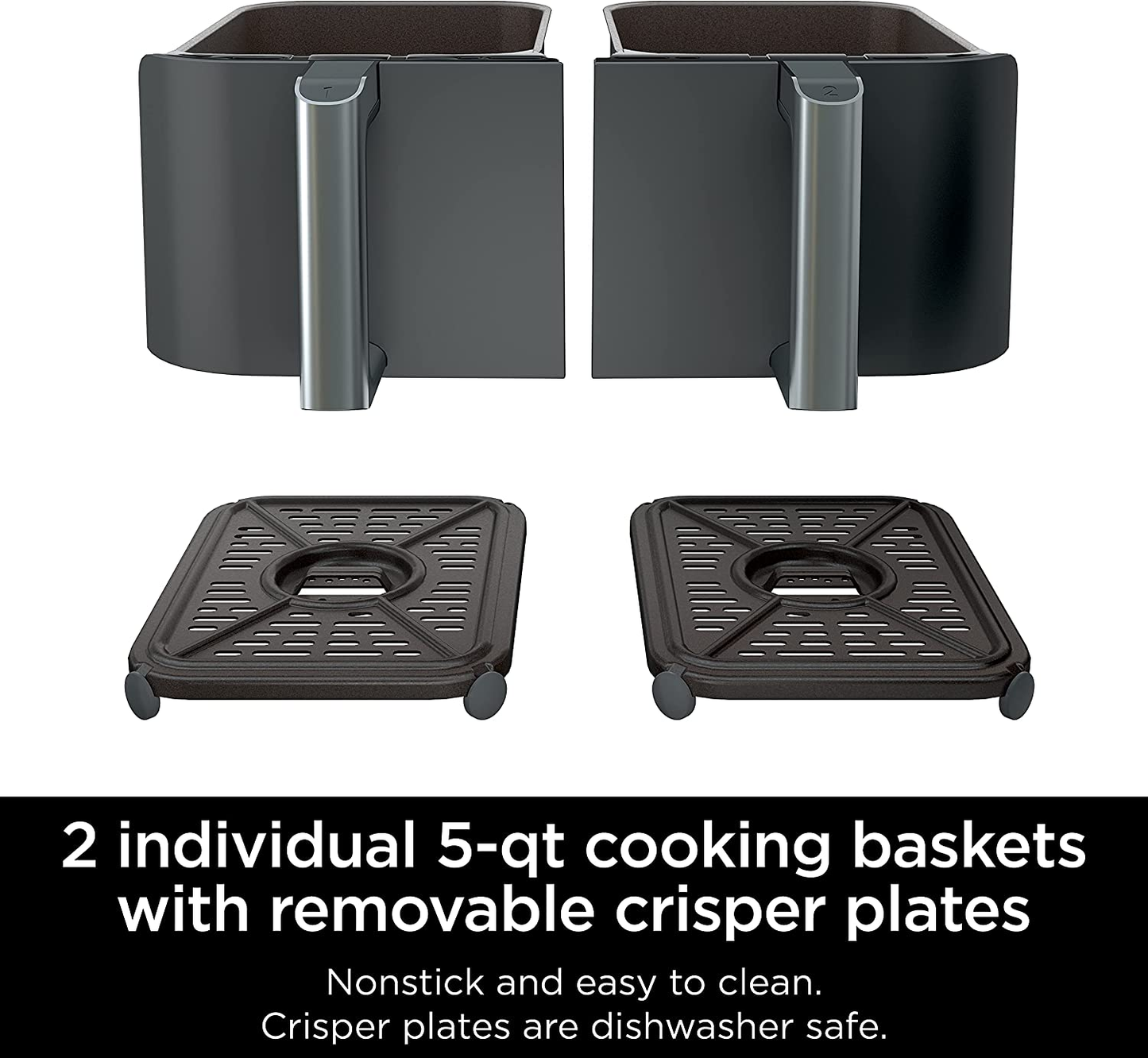 DZ401 Foodi 10 Quart 6-In-1 Dualzone XL 2-Basket Air Fryer with 2 Independent Frying Baskets, Match Cook & Smart Finish to Roast, Broil, Dehydrate & More for Quick, Easy Family-Sized Meals, Grey