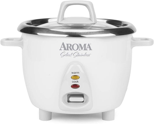 Select Stainless Rice Cooker & Warmer with Uncoated Inner Pot, 6-Cup(Cooked) / 1.4Qt, ARC-753SG, White