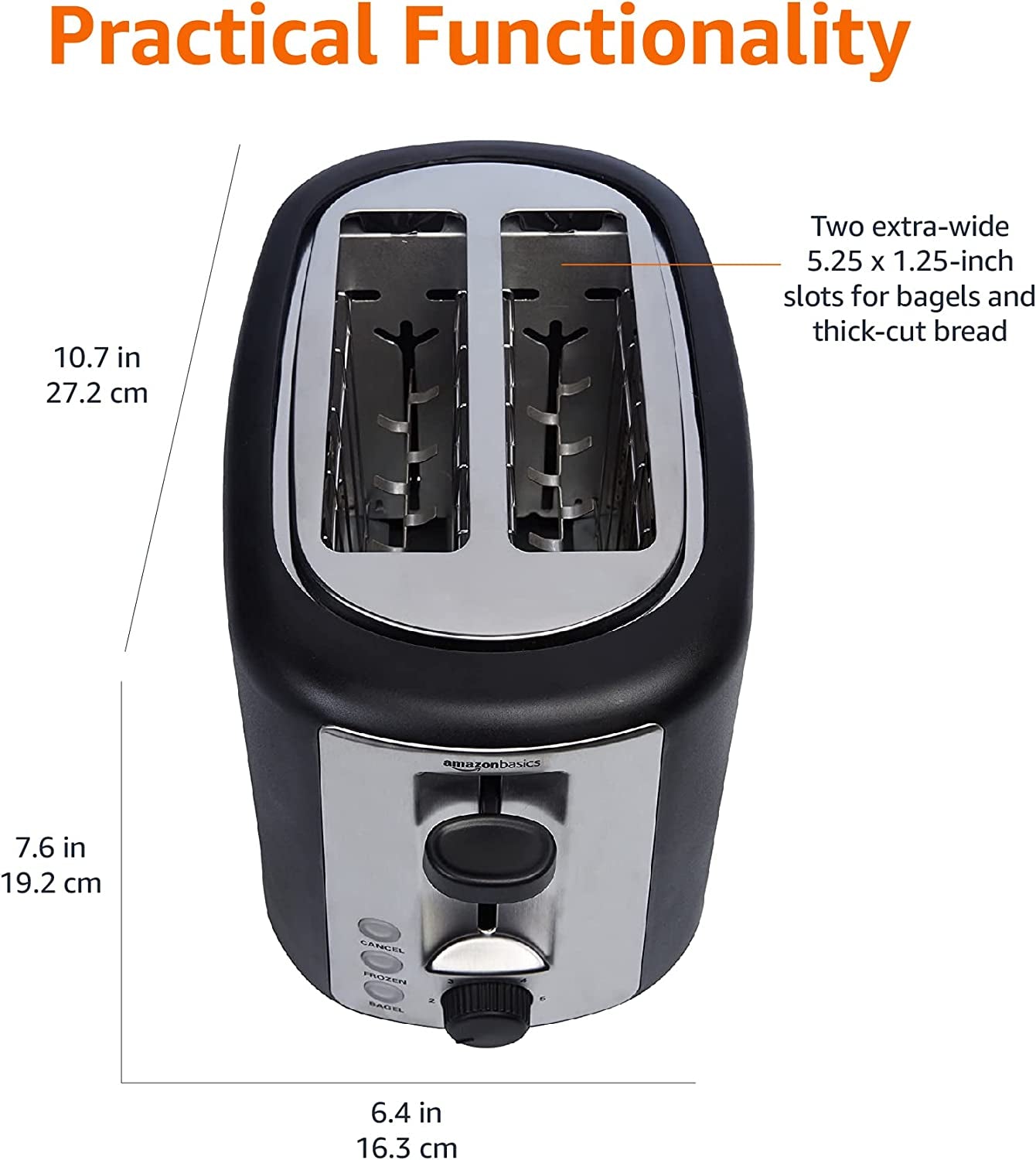 2 Slice, Extra-Wide Slot Toaster with 6 Shade Settings, Black & Silver