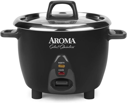 Select Stainless Rice Cooker & Warmer with Uncoated Inner Pot, 3-Cup(Uncooked)/6-Cup(Cooked)/ 1.2Qt, ARC-753SGB, Black