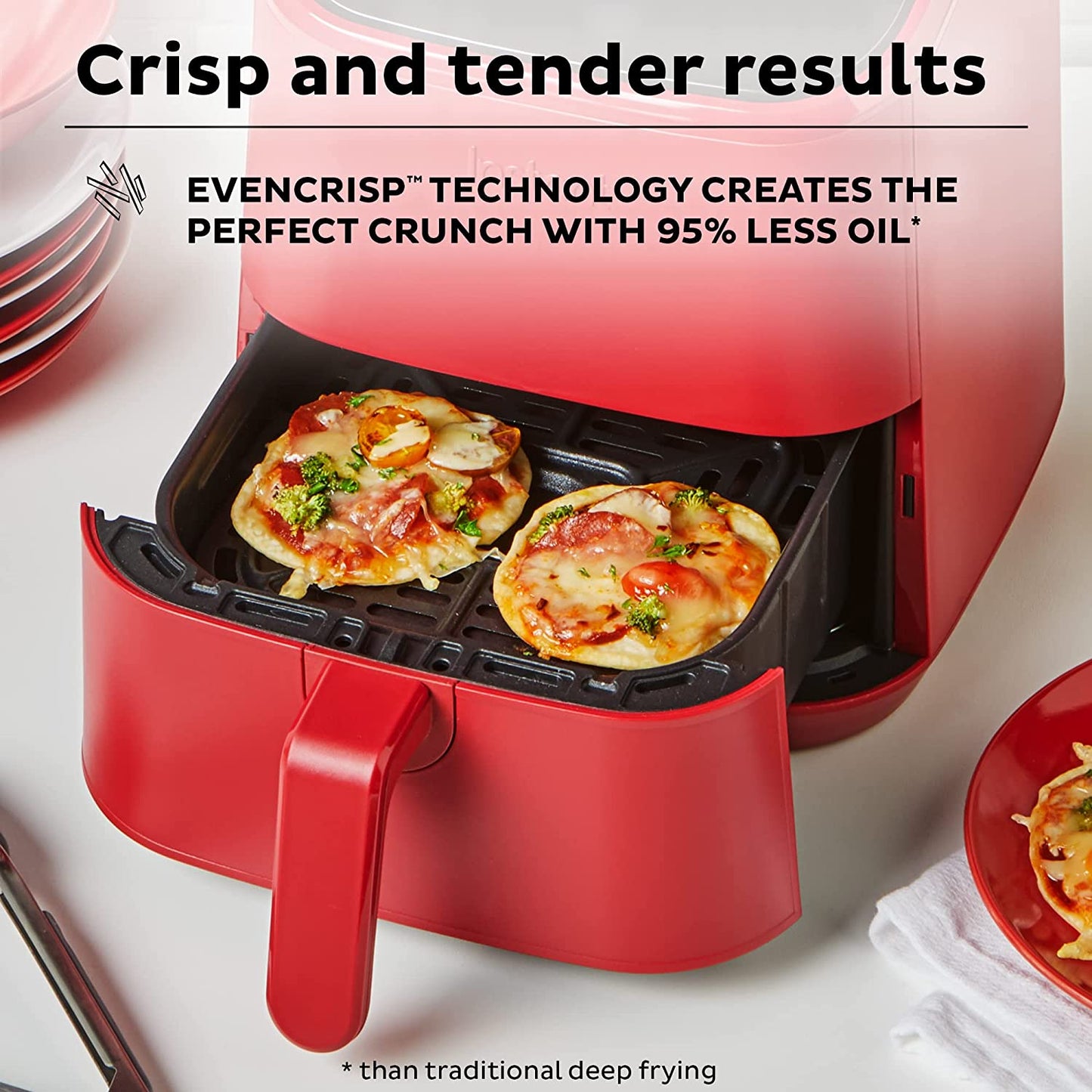 Vortex 4-In-1, 2-Quart Mini Air Fryer Oven Combo with Customizable Smart Cooking Programs, Nonstick and Dishwasher-Safe Basket, Includes Free App with over 1900 Recipes, Red