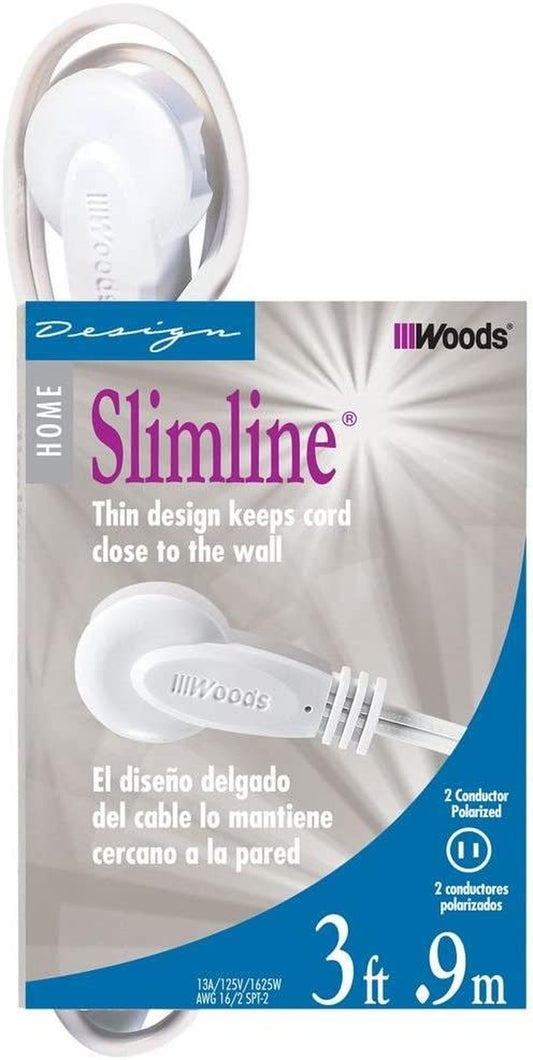 Slimline 2235 Indoor Flat Plug Extension Cord, 3 Foot Cord, Right Angled Plug, 16 Gauge, 3 Polarized Outlets, 125 Volts, Space Saving Design, Neutral White Color, UL and CUL Listed…