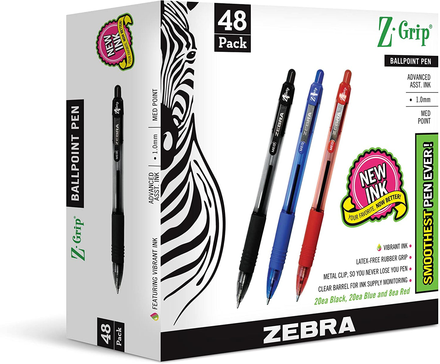 Z-Grip Retractable Ballpoint Pen, Medium Point, 1.0Mm, Assorted Business Colors - 48 Pieces