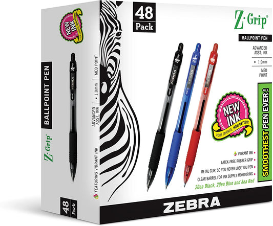Z-Grip Retractable Ballpoint Pen, Medium Point, 1.0Mm, Assorted Business Colors - 48 Pieces
