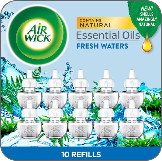 Plug in Scented Oil Refill, 10Ct, Fresh Waters, Eco Friendly, Essential Oils, Air Freshener