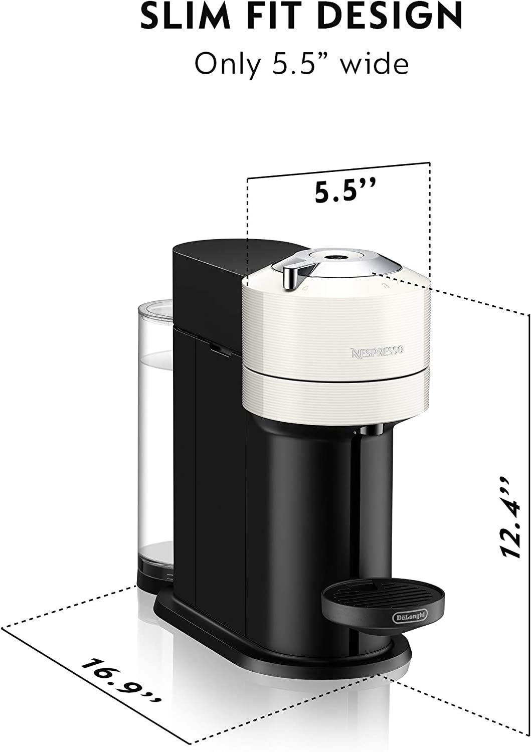 Vertuo Next Coffee and Espresso Machine by De'Longhi, White, Compact, One Touch to Brew, Single-Serve Coffee Maker and Espresso Machine