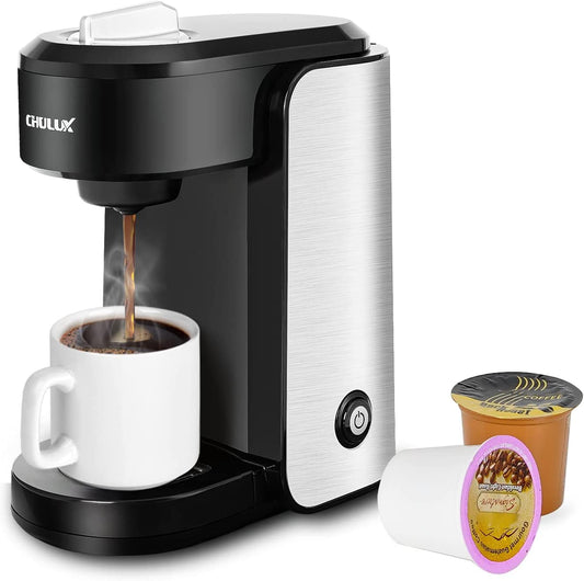 Stainless Steel Single Serve Coffee Maker for Capsule,Visiable Gradient Water Reservoir,One Button Operation and Auto Shut Off,1000 Watts