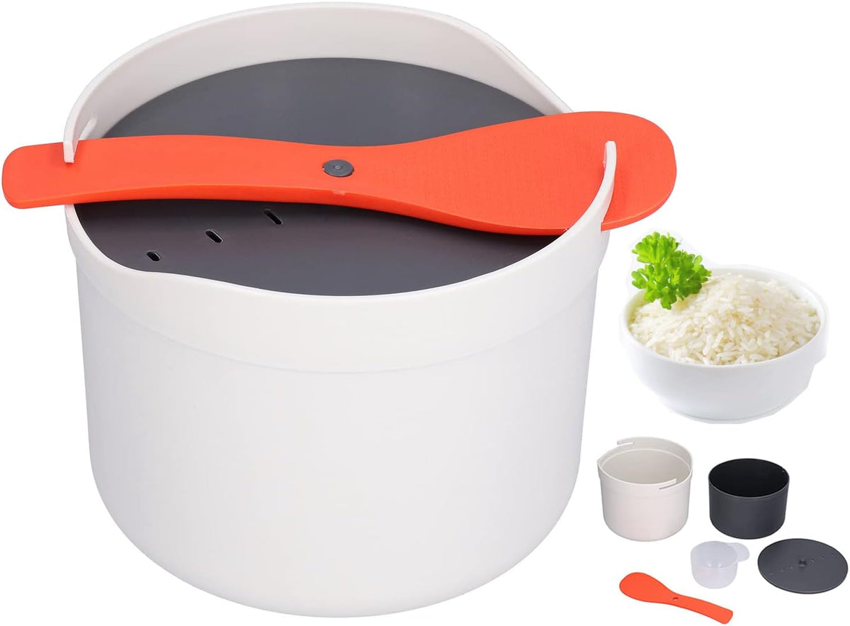 Microwave Rice Cooker Steamer, Microwave Pasta Cooker with Strainer, 2 L Microwave Cookware Set for Rice, Pasta, Vegetables, Quinoa, Oatmeal, Ramen Non Stick, Dishwasher Safe, BPA Free