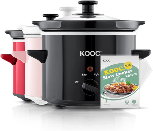 Small Slow Cooker, 2-Quart, Free Liners Included for Easy Clean-Up, Upgraded Ceramic Pot, Adjustable Temp, Nutrient Loss Reduction, Stainless Steel, Black, Round…
