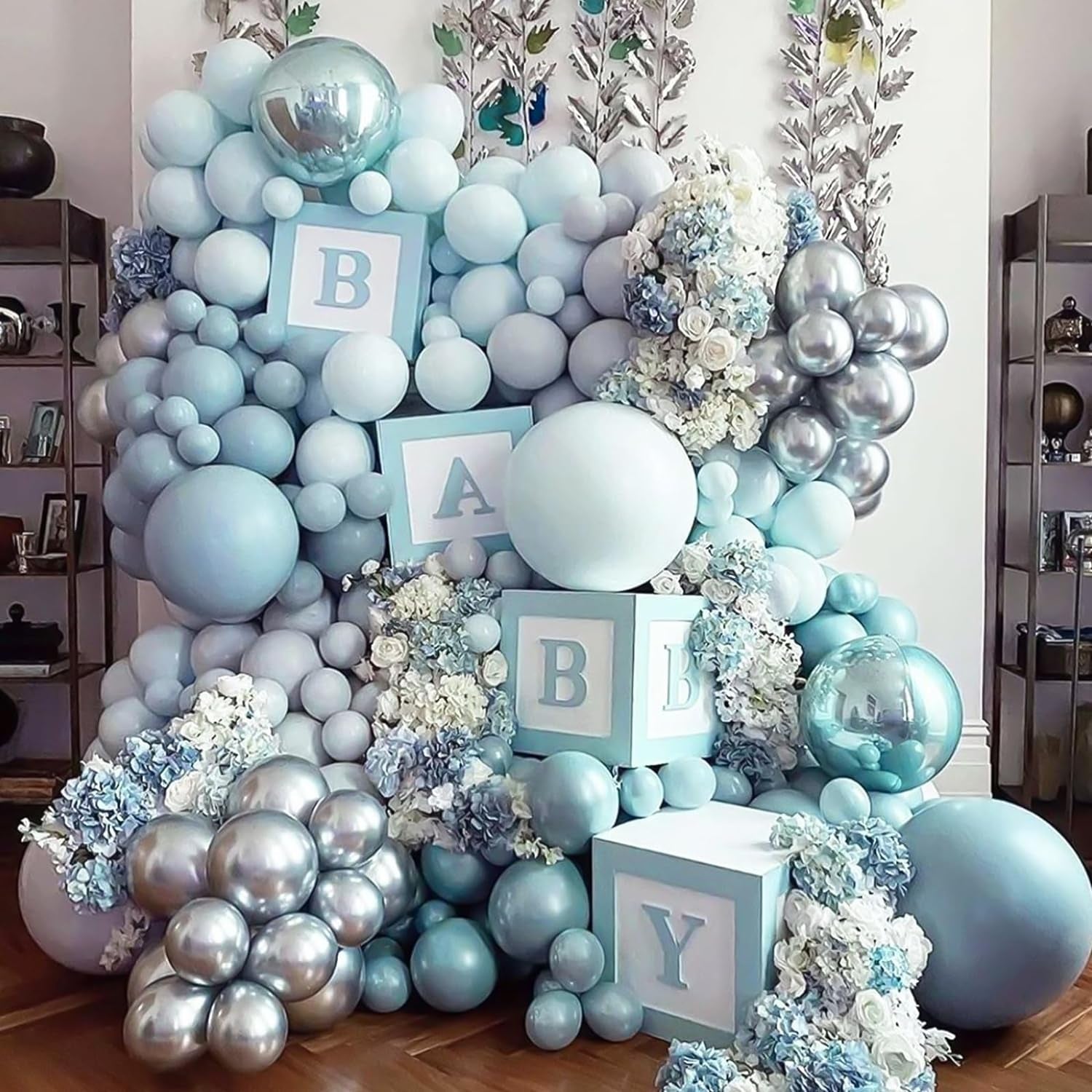 129Pcs Dusty Blue Balloons Different Sizes 18 12 10 5 Inch Latex Haze Blue Balloon Garland Arch for Party Decoration Birthday Wedding Engagements Anniversary Baby Shower Party Supplies