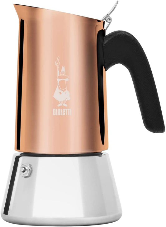 - New Venus Induction, Stainless Steel Stovetop Espresso Coffee Maker, Suitable for All Types of Hobs, 6 Cups (7.9 Oz), Copper