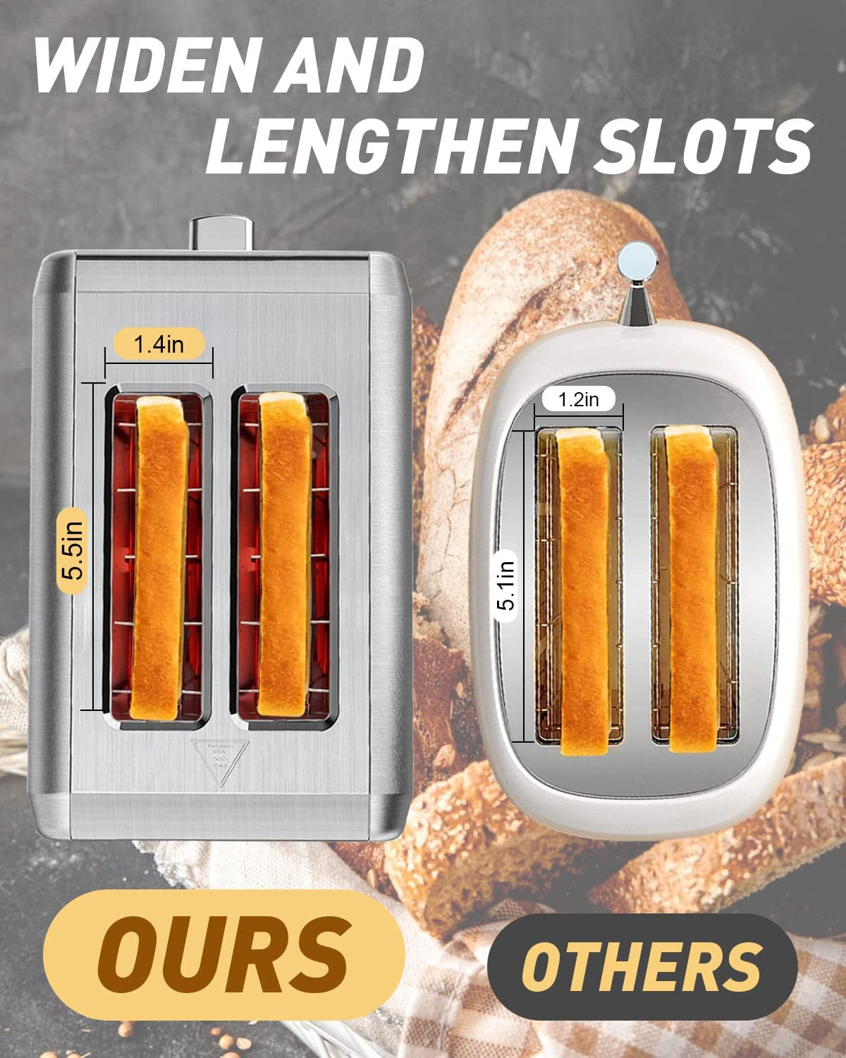 2 Slice Toaster - Stainless Steel Wide Slot Toasters 6 Shade Settings Defrost/Bagel/Cancel with Drop-Down Crumb Tray, Compact Countertop Toaster for Artisan Bread, Muffin, Croissant, Bagel, Waffles