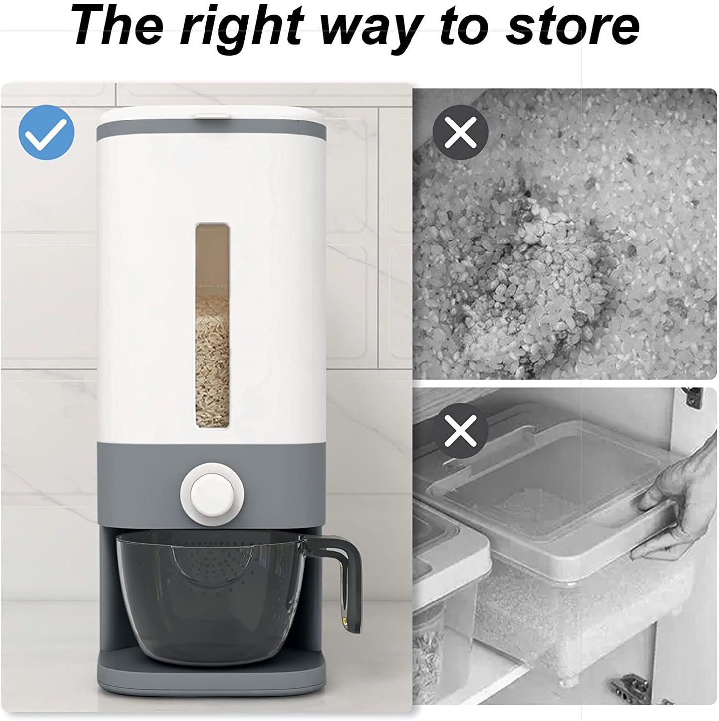 25Lbs Rice Dispenser, Large Grain Container Storage with Lid Measuring Cylinder Moisture Proof Household Cereal Dispenser Bucket for Kitchen Soybean Corn