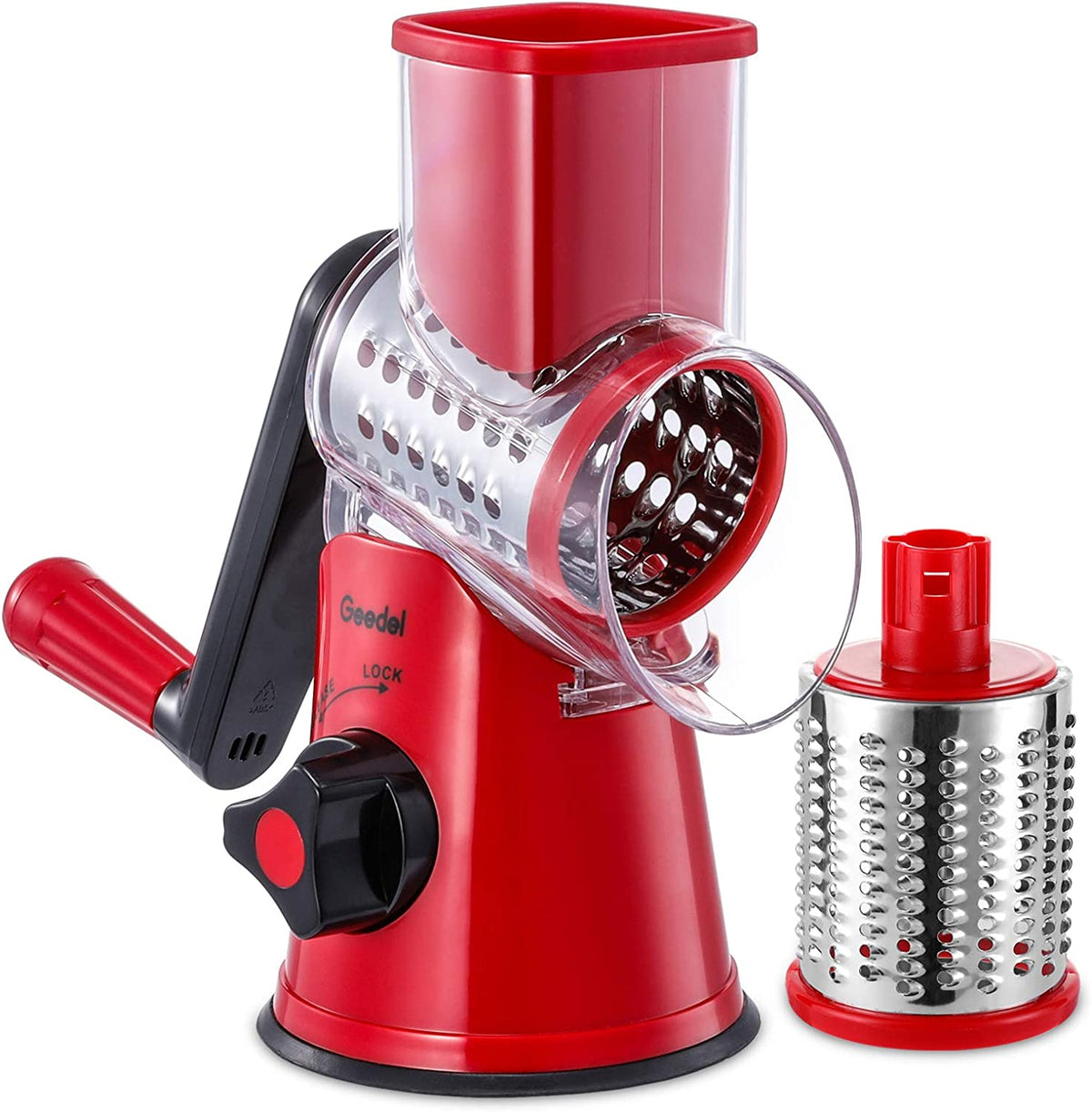 Rotary Cheese Grater, Kitchen Mandoline Grater with 2 Drum Blades, Easy to Clean Rotary Grater Cheese Shredder for Fruit, Vegetables, Nuts