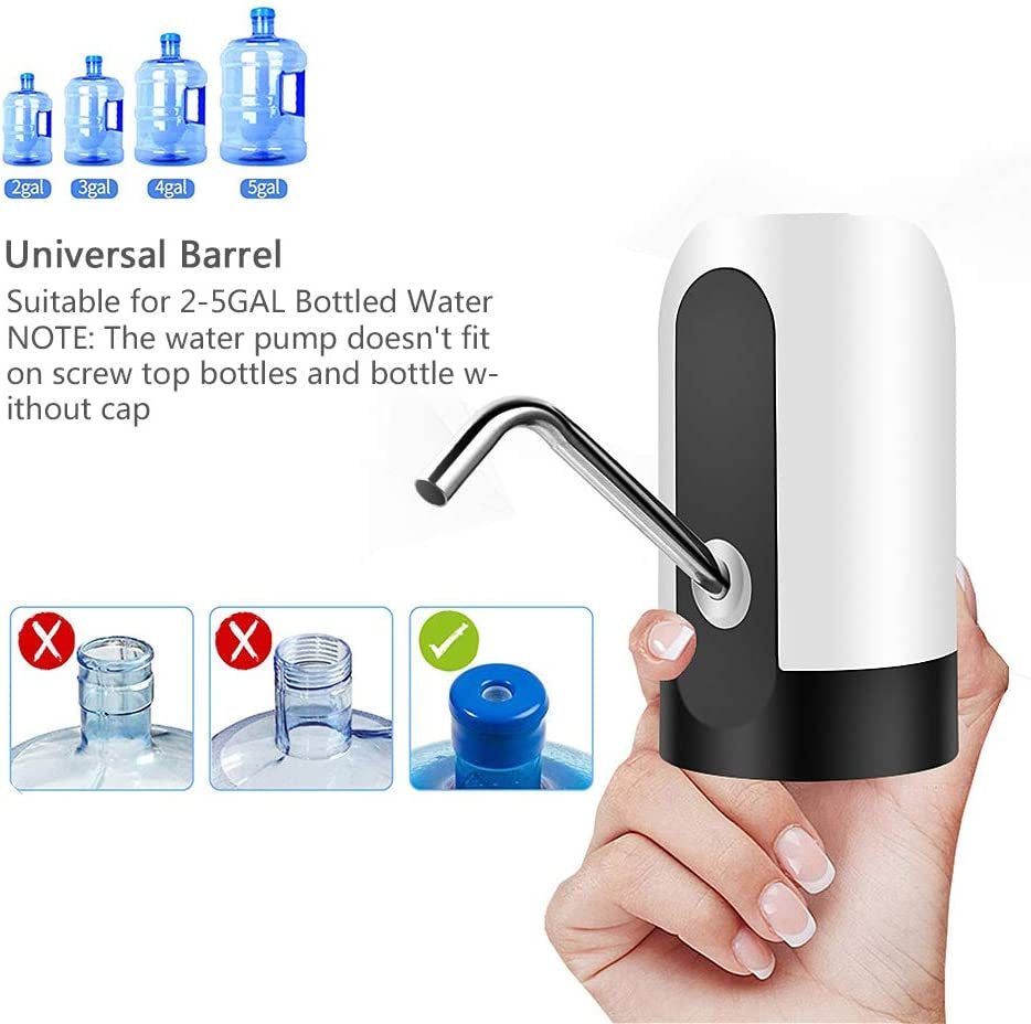 Water Jug Pump, Electric, USB Charging Automatic Drinking Water Pump for Universal 3-5 Gallon Bottle, Portable Water Dispenser for Camping