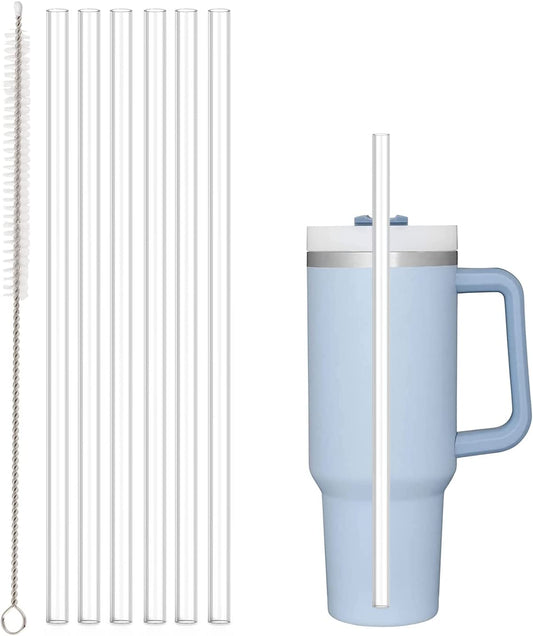 Replacement Straw Compatible with Stanley 40 Oz 30 Oz Cup Tumbler, 6 Pack Reusable Straw with Cleaning Brush, Plastic, Clear