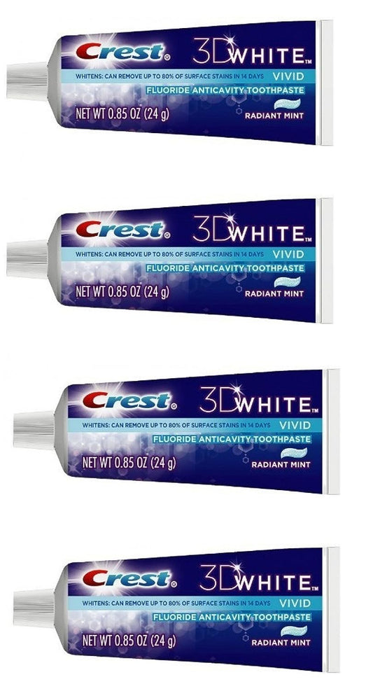 3D White Vivid Fluoride Anticavity Toothpaste Radiant Mint 0.85 Oz Travel Size (Pack of 4)