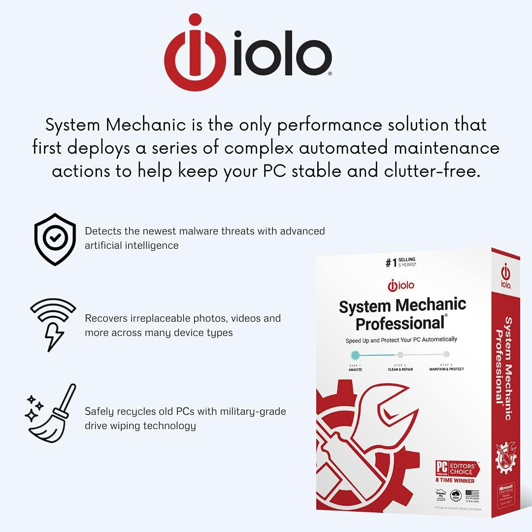 - System Mechanic Pro, Computer Cleaner for Windows, Blocks Viruses and Spyware, Restores System Speed, Software License