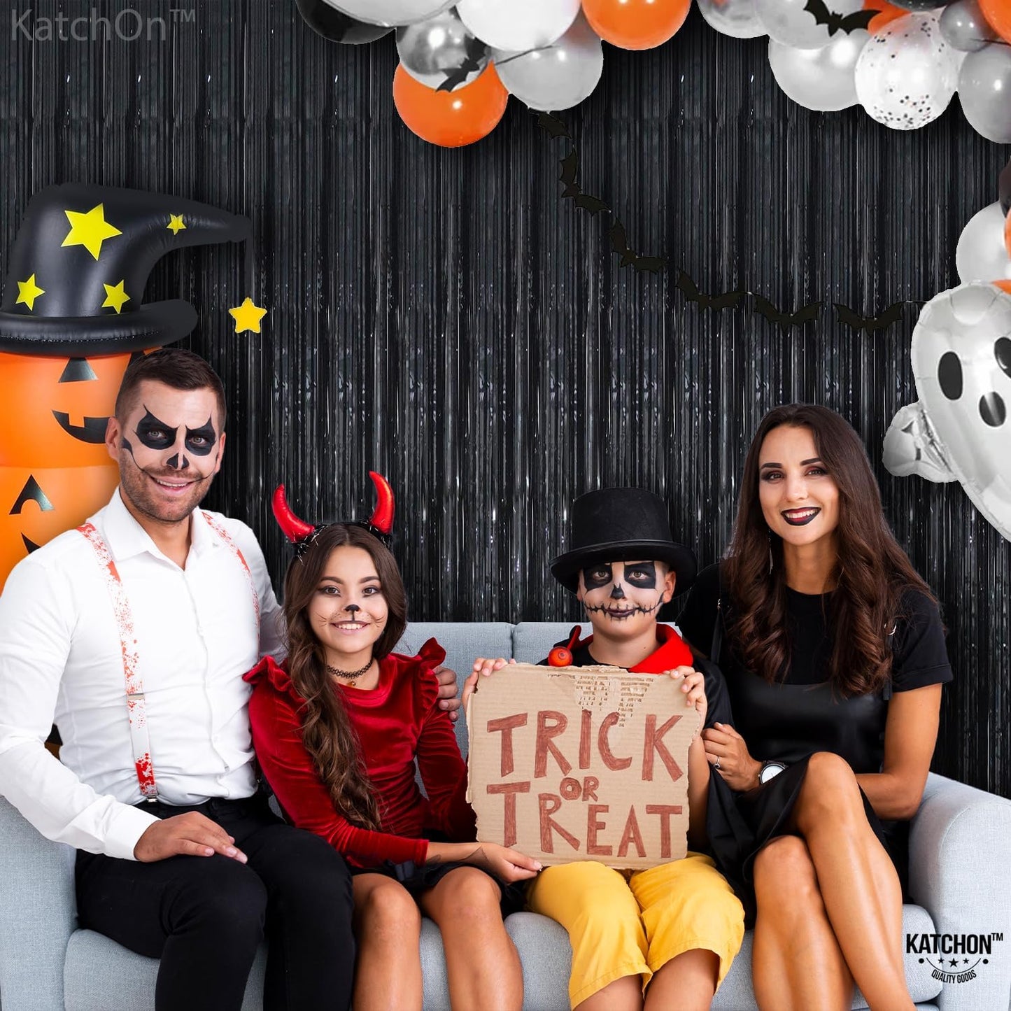 , Xtralarge 8X3.2 Feet Black Fringe Backdrop - Pack of 2, Black Foil Fringe Curtain | Black Streamer Backdrop for Halloween Party Decorations | Halloween Backdrop | Black Backdrop for Party