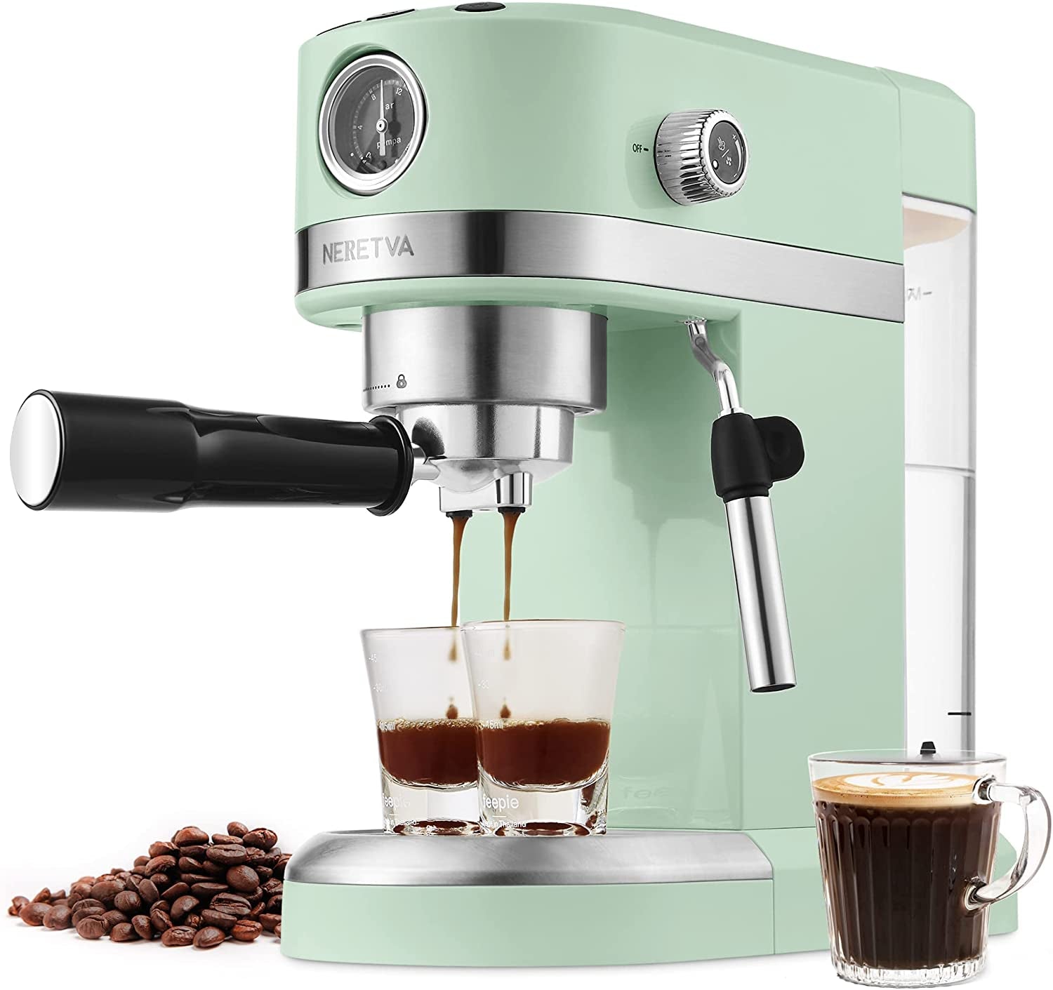 20 Bar Espresso Coffee Machine with Steam Wand for Latte Espresso and Cappuccino, Compact Espresso Maker for Home Barista, 1350W Premium Italian High Pressure - Mint Green