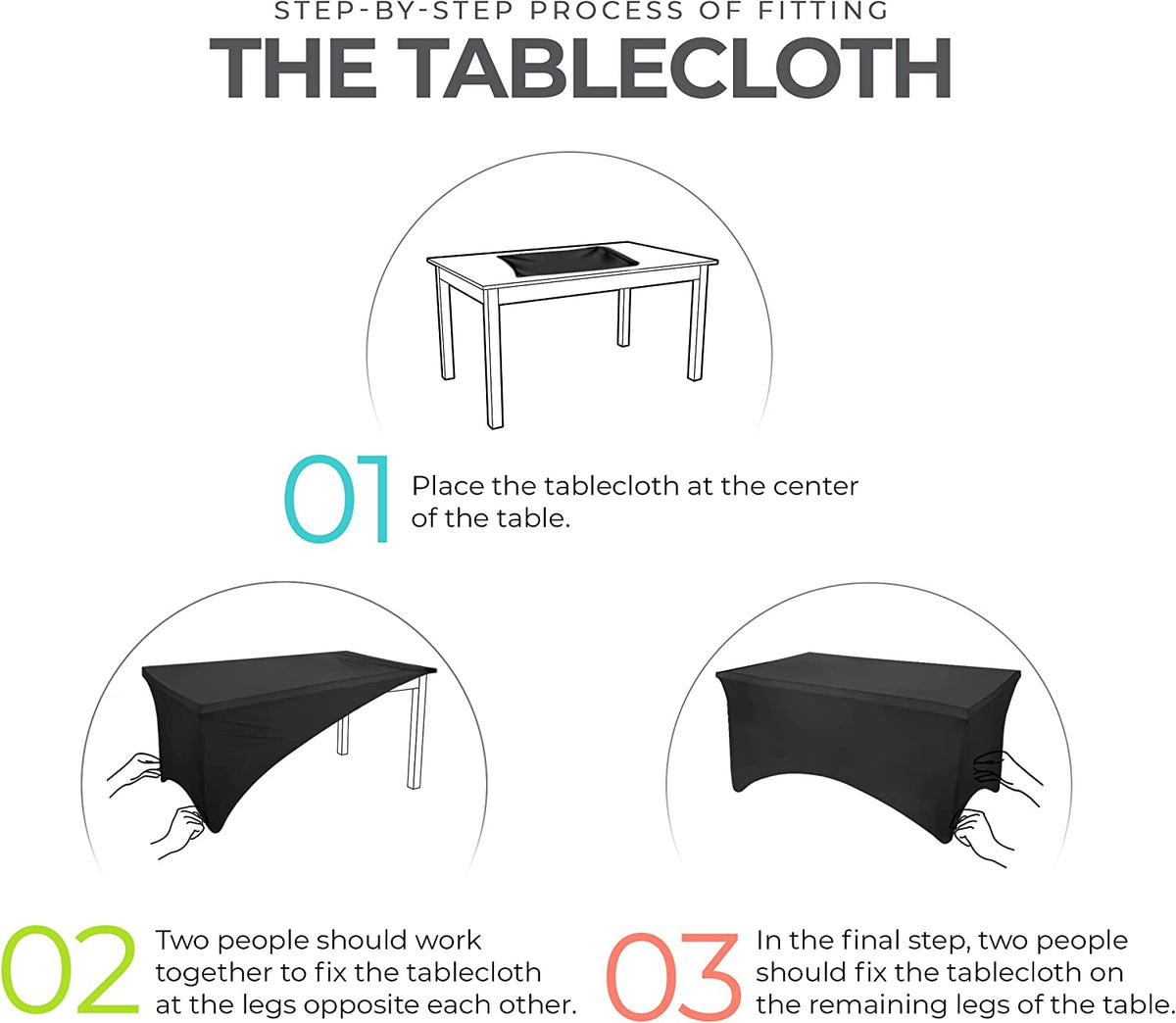 Spandex Tablecloth 2 Pack [5FT, White] Tight, Fitted, Washable and Wrinkle Resistant Stretch Rectangular Patio Table Cover for Event, Wedding, Banquet & Parties [60Lx30Wx30H Inch]