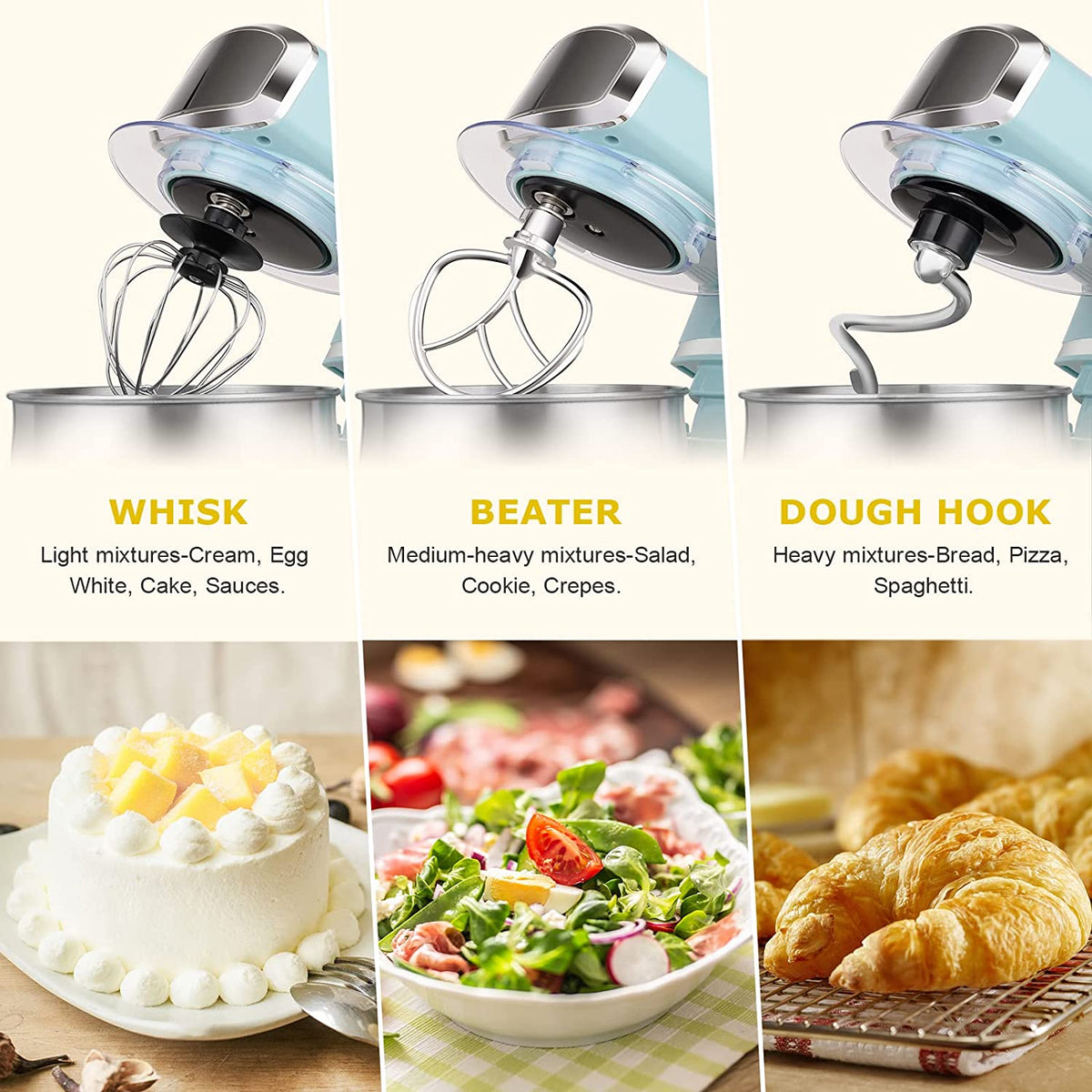 Stand Mixer,3.2Qt Small Electric Food Mixer,6 Speeds Portable Lightweight Kitchen Mixer for Daily Use with Egg Whisk,Dough Hook,Flat Beater (Blue)