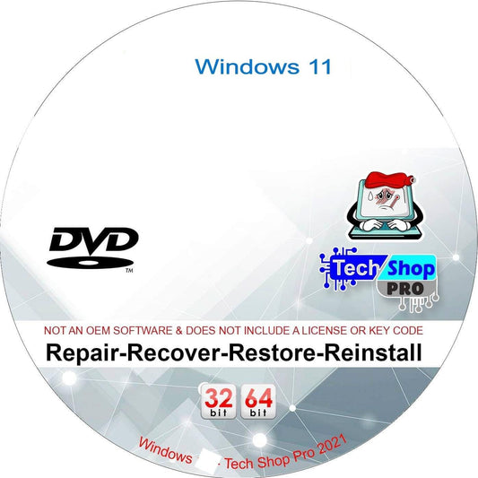 Reinstall DVD for Windows 11 Pro Version 32/64 Bit. Recover, Restore, Repair Boot Disc, and Install to Factory Default Fast and Easy