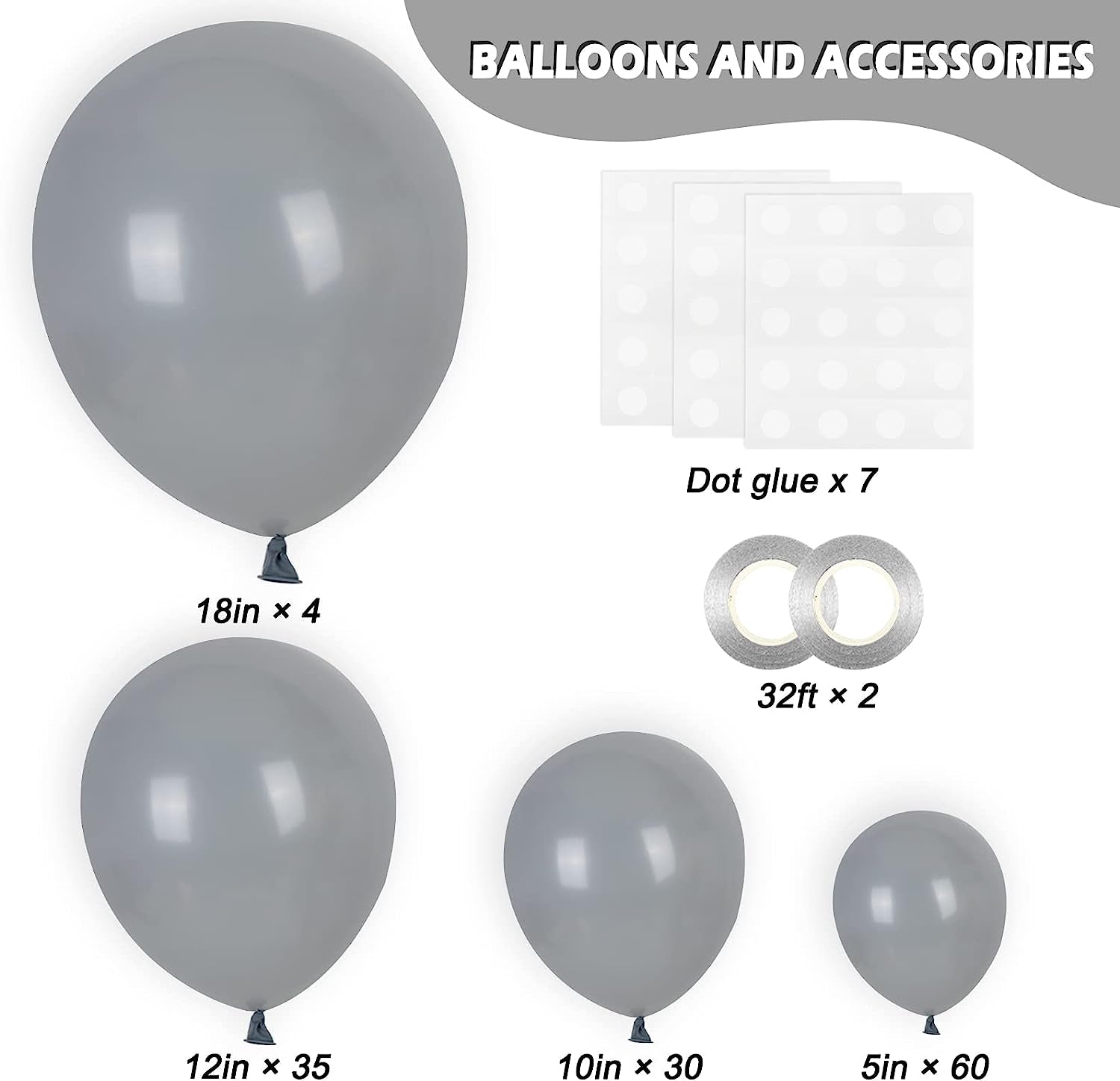 129Pcs Gray Balloons Latex Balloons Different Sizes 18 12 10 5 Inches Matte Gray Party Balloon Kit for Birthday Party Graduation Baby Shower Wedding Holiday Balloon Decoration