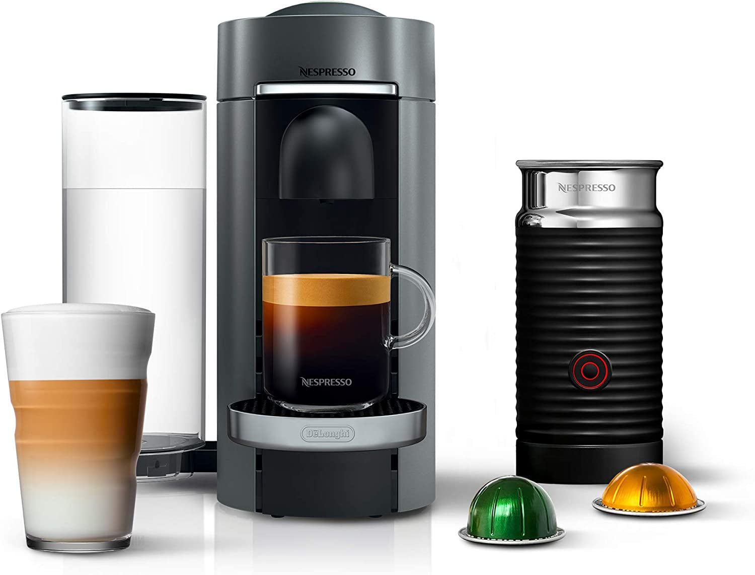 Vertuoplus Deluxe Coffee and Espresso Machine by De'Longhi with Milk Frother, Titan,Gray