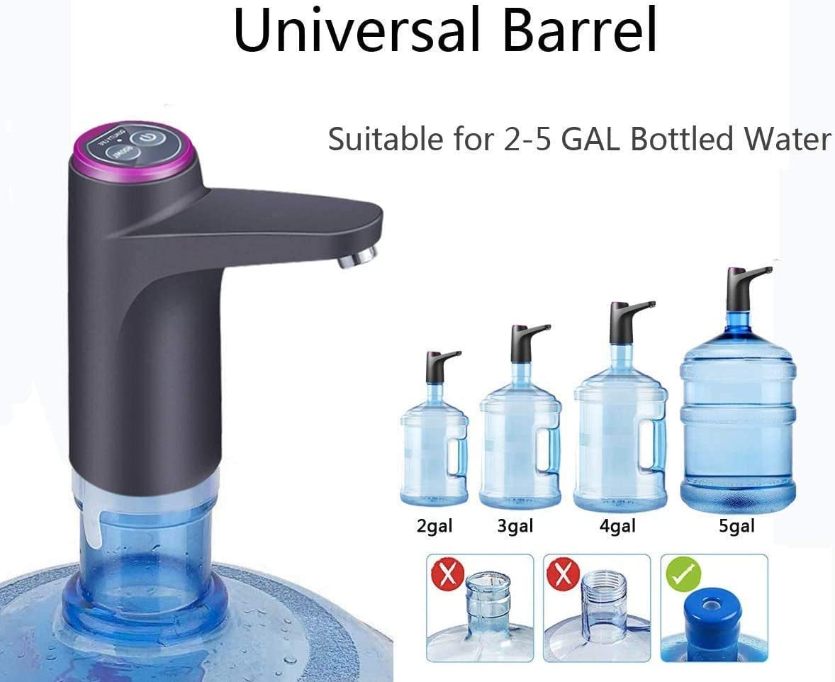 water Dispenser, Portable Water Bottle Pump for Universal 3, 4 and 5 Gallon with USB Electric Charging and Automatic off Switch (Black)