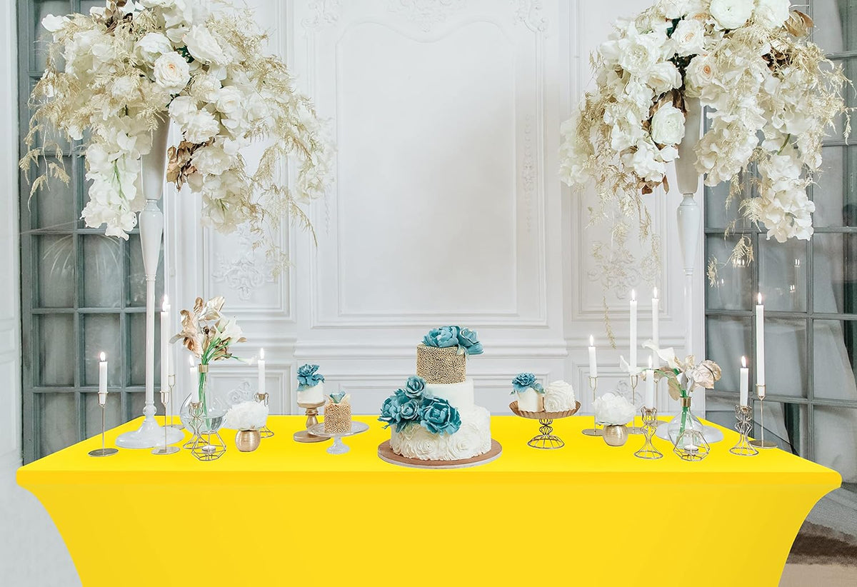 Spandex Tablecloth 2 Pack [6FT, Yellow] Tight, Fitted, Washable and Wrinkle Resistant Stretch Rectangular Patio Table Cover for Event, Wedding, Banquet & Parties [72Lx30Wx30H Inch]