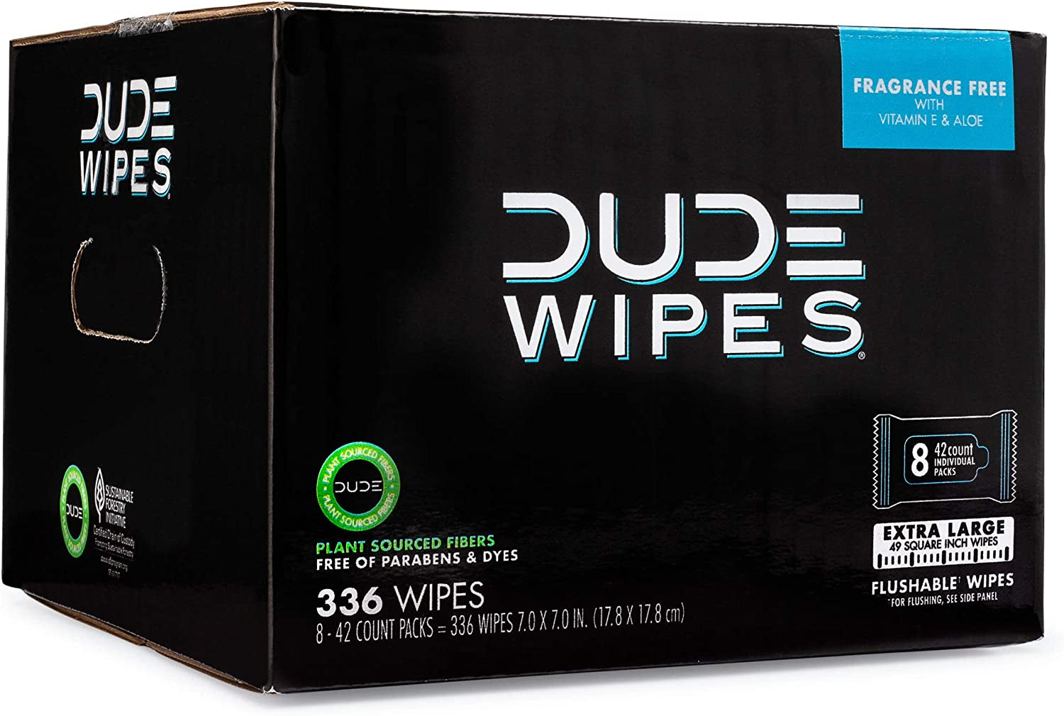 Wipes - Flushable Wipes - 8 Pack, 336 Wipes - Unscented Extra-Large Adult Wet Wipes - Vitamin-E & Aloe for At-Home Use - Septic and Sewer Safe