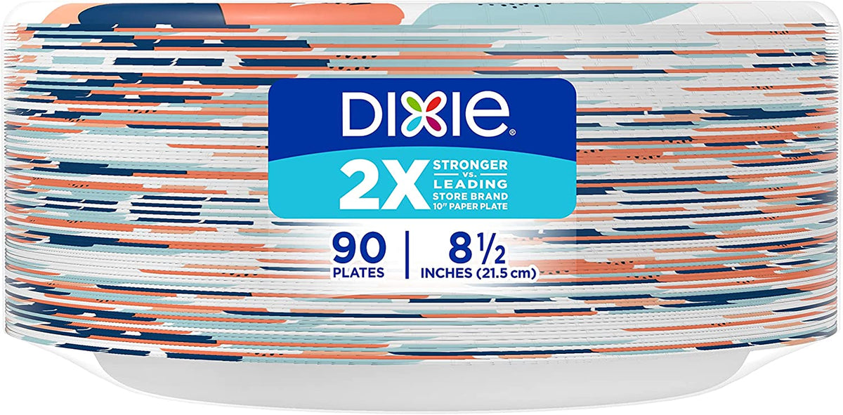 Paper Plates, 8 1/2 Inch, Dinner Size Printed Disposable Plate, 90 Count