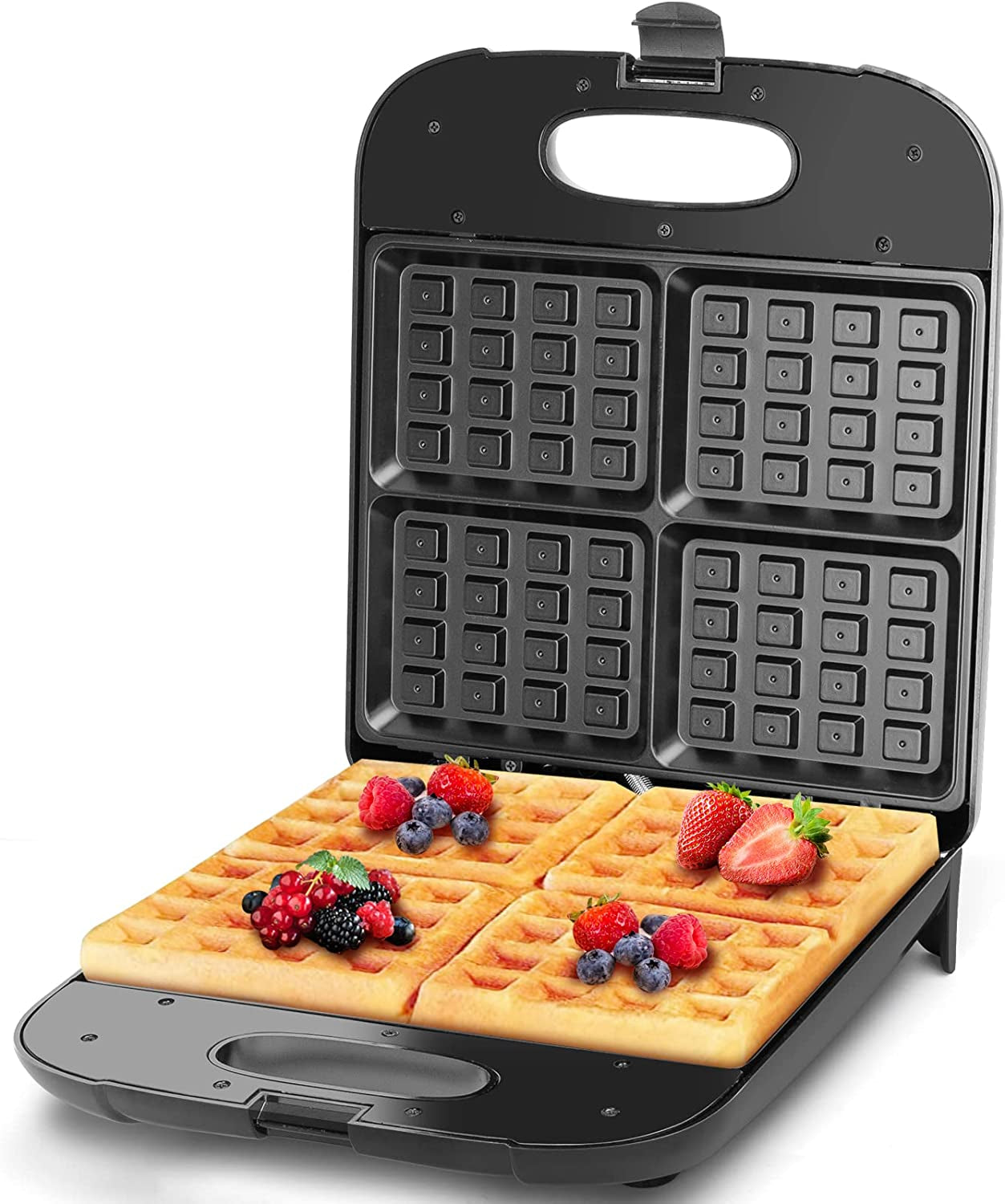 Waffle Maker, 4-Slice Nonstick Waffle Iron, 1400W Square Waffle Machine with Indicator Lights for Hash Browns, Snacks, Breakfast & Lunch, Easy to Clean, PFOA Free, ETL Certificated, Black