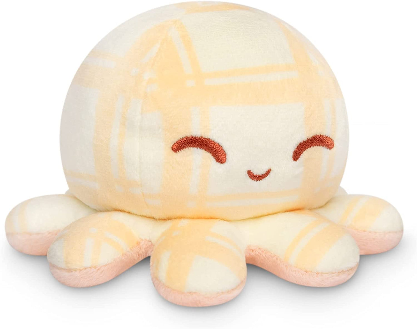 - the Original Reversible Octopus Plushie - Tan Plaid + Peach - Cute Sensory Fidget Stuffed Animals That Show Your Mood 4 Inch
