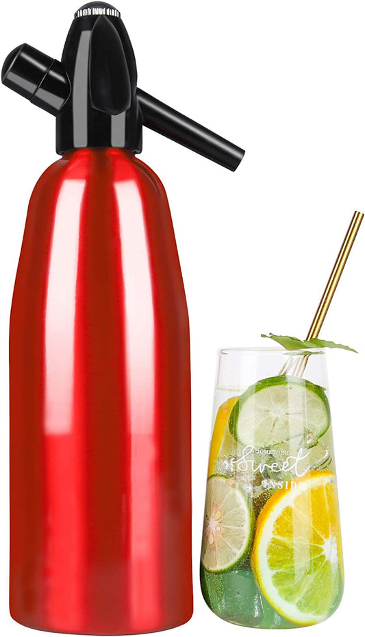 Soda Siphon, Aluminum Soda Siphon 1 Liter, Home Portable Seltzer Water Maker Soda Water Siphon Bottle Kit, Use 8 Gram CO2 Cartridges(Not Included)