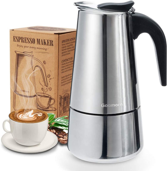 Stovetop Espresso Maker, Moka Pot, Percolator Italian Coffee Maker, 300Ml/10Oz/6 Cup (Espresso Cup=50Ml), Classic Cafe Maker, Stainless Steel , Suitable for Induction Cookers