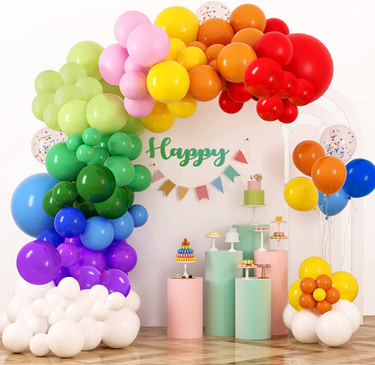 Rainbow Balloons Garland Arch Kit, 129Pcs 12 Assorted Color Balloons Colorful Party Balloons for Birthday Party Baby Shower Decoration