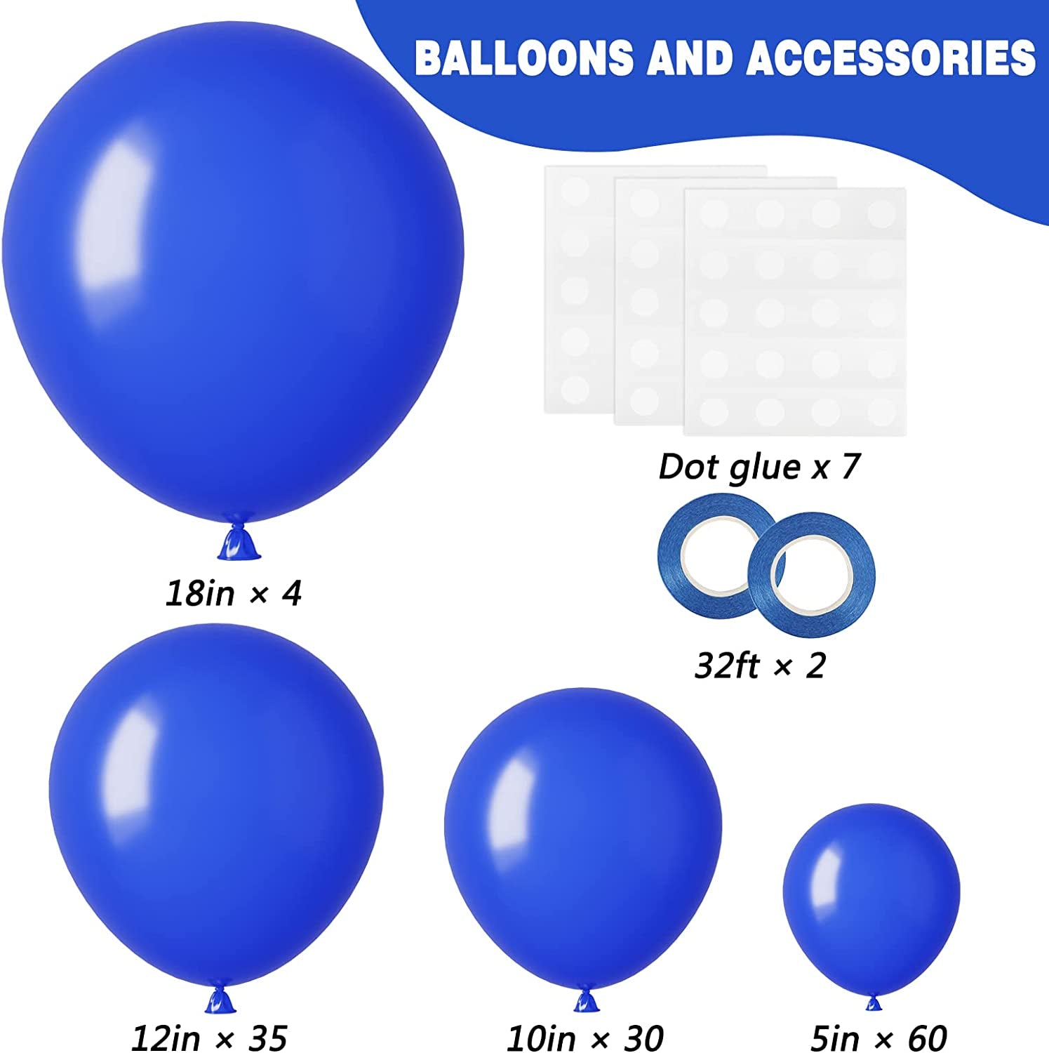 129Pcs Royal Blue Balloons Different Sizes 18 12 10 5 Inch for Garland Arch, Blue Balloons for Birthday Party Graduation Baby Shower Baseball Nautical Party Decoration