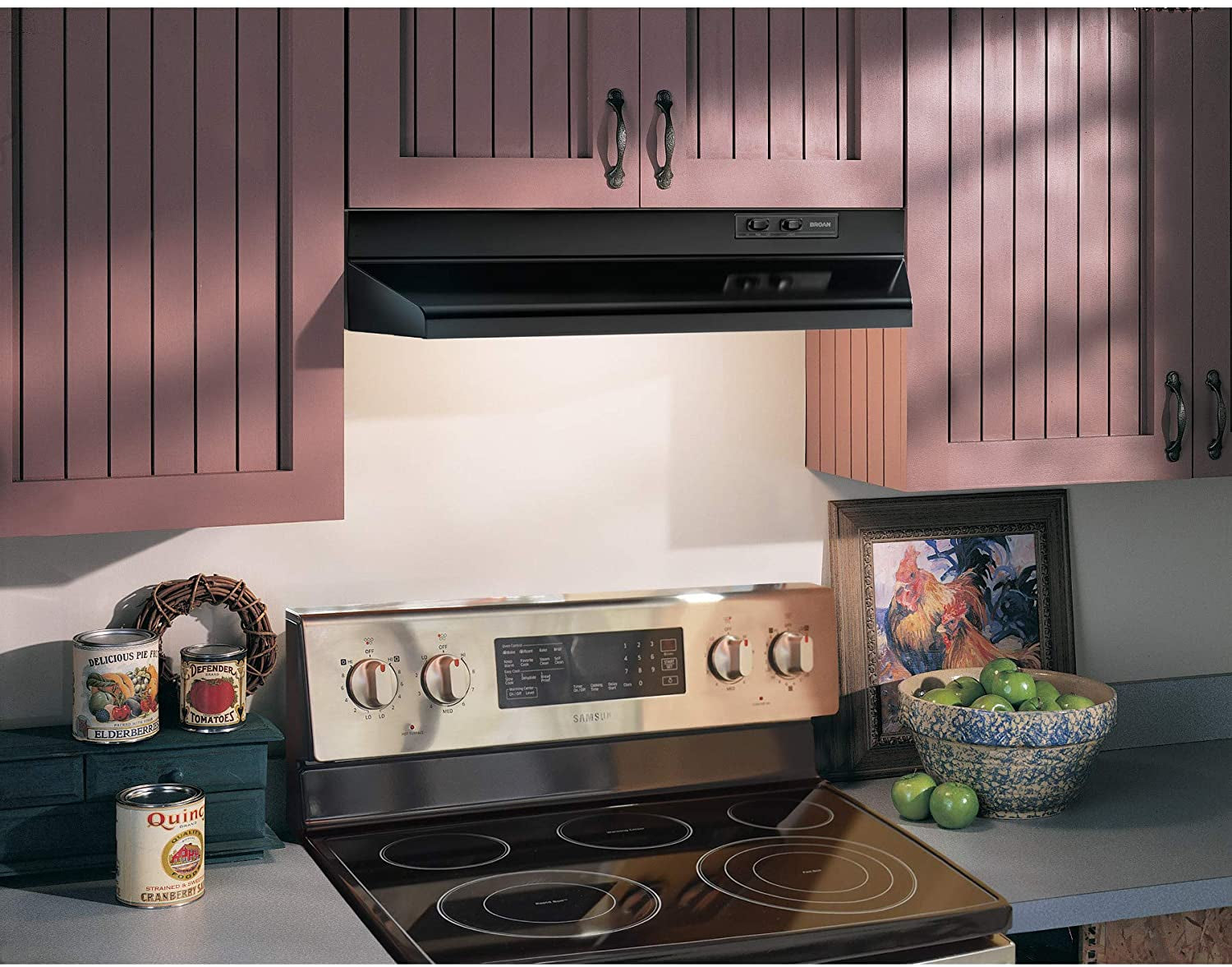 36-Inch Under-Cabinet Convertible Range Hood with 2-Speed Exhaust Fan and Light, 210 Max Blower CFM, Black