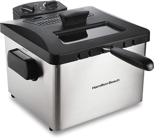 Professional Style Electric Deep Fryer, XL Frying Basket, Lid with View Window, 1800 Watts, 19 Cups / 4.5 Liters Oil Capacity, Stainless Steel (35035A)