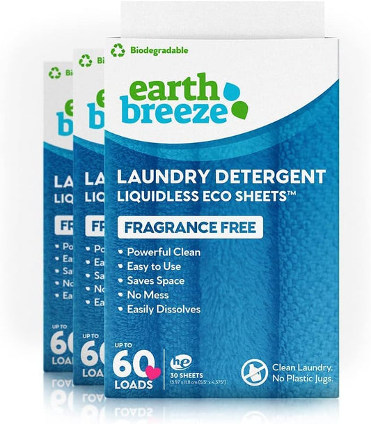 - Liquid-Less Laundry Detergent Sheets - Fragrance Free - No Plastic Jug (180 Loads) 90 Sheets (Pack of 3)