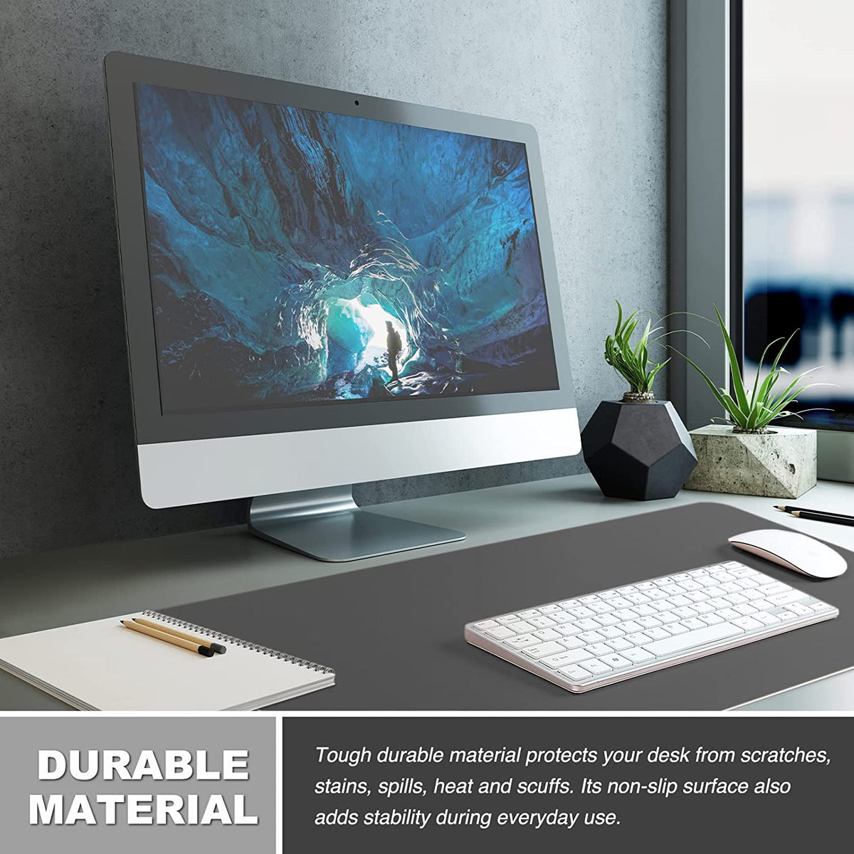 Desk Mat, Mouse Pad, Desk Pad, Waterproof Desk Mat for Desktop, Leather Desk Pad for Keyboard and Mouse, Desk Pad Protector for Office and Home (Dark Gray, 23.6" X 13.8")