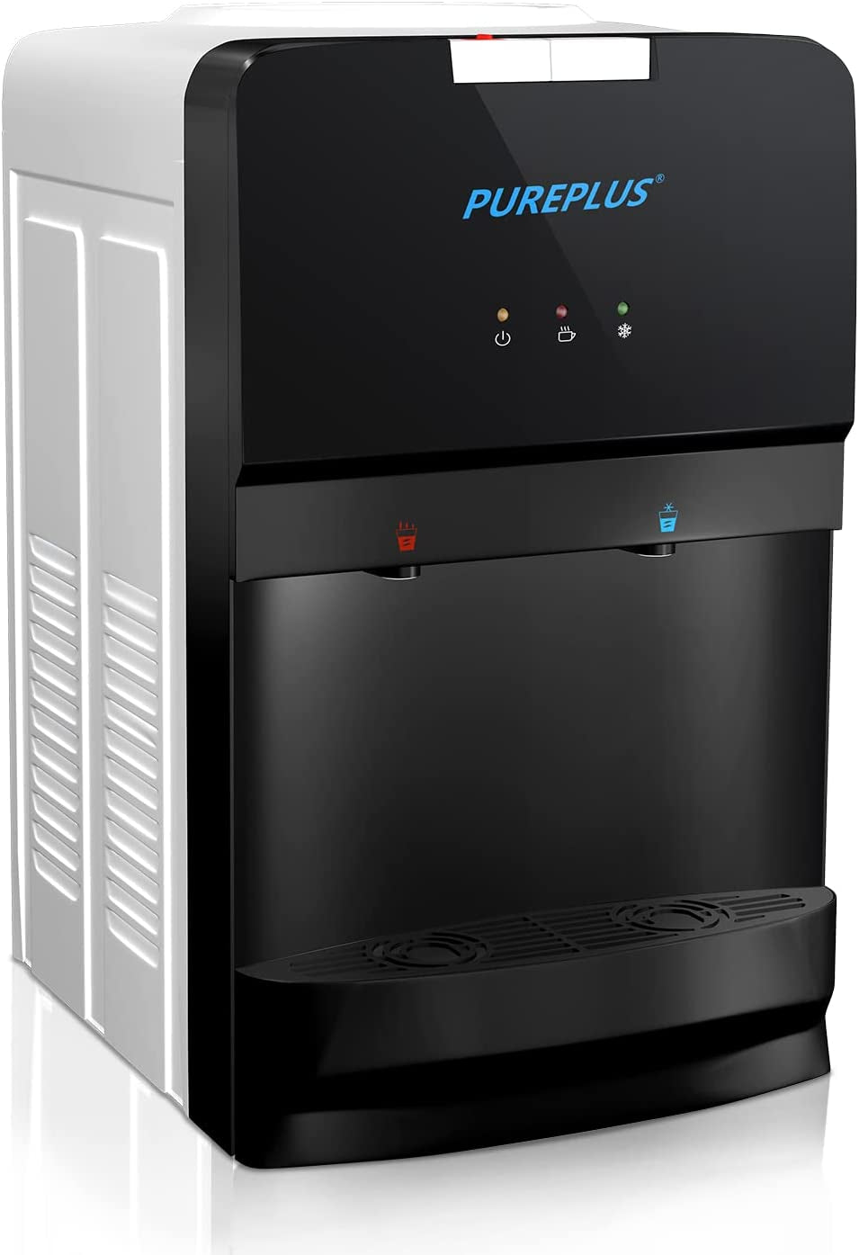 Water Cooler Top Loading Countertop Water Cooler Dispenser, Hot & Cold Water, Child Safety Lock, Holds 3 or 5 Gallon Bottles, Compression Refrigeration Technology, White