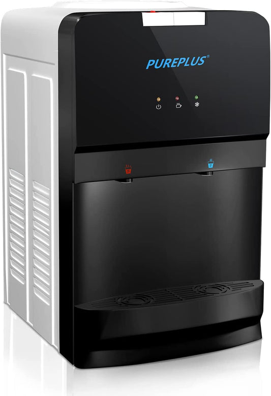 Water Cooler Top Loading Countertop Water Cooler Dispenser, Hot & Cold Water, Child Safety Lock, Holds 3 or 5 Gallon Bottles, Compression Refrigeration Technology, White