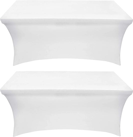 Spandex Tablecloth 2 Pack [4FT, White] Tight, Fitted, Washable and Wrinkle Resistant Stretch Rectangular Patio Table Cover for Event, Wedding, Banquet & Parties [48Lx30Wx30H Inch]