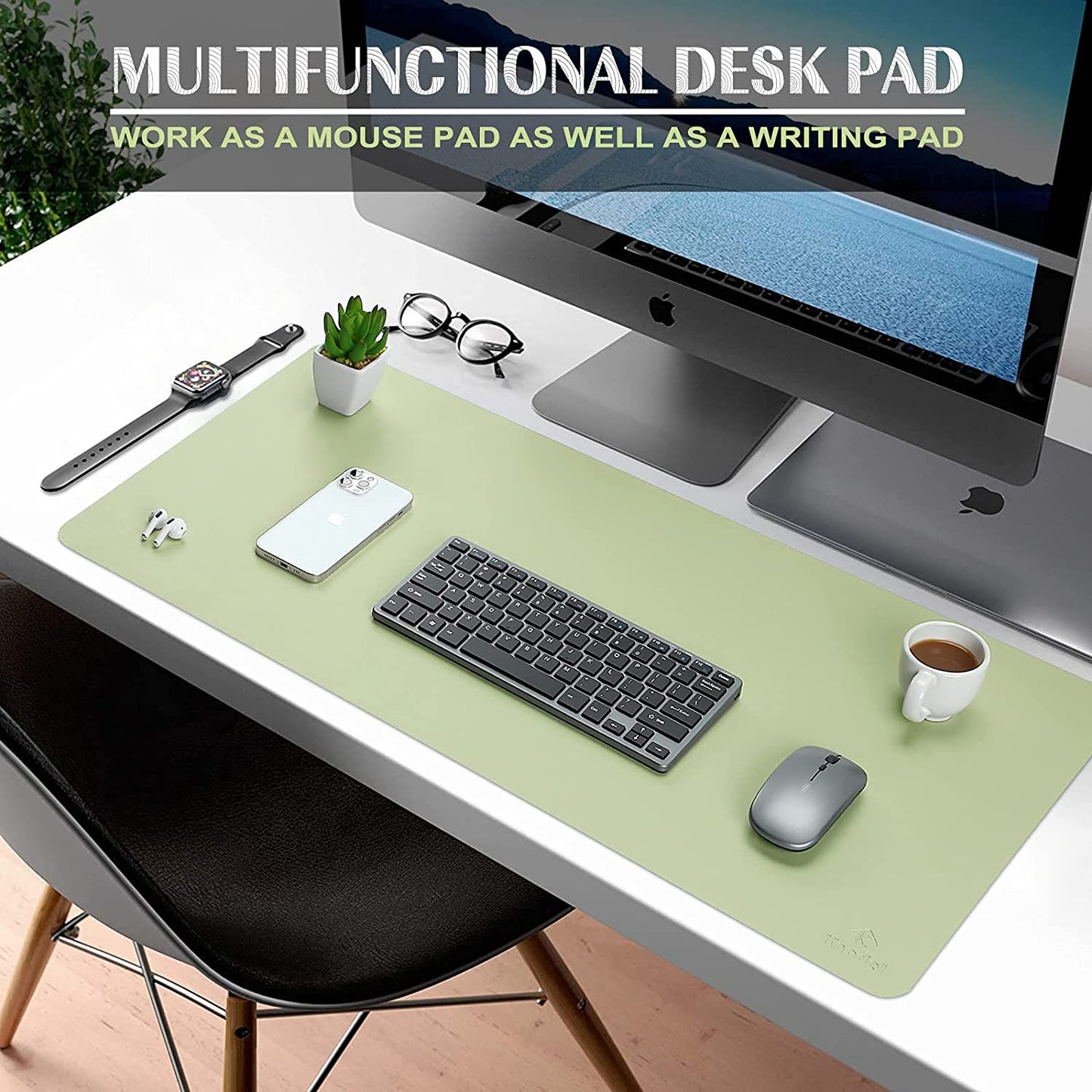 Waterproof Leather Mouse Mat/Pad Protector for Desktop, Keyboard and Mouse, Office and Home (Light Green, 31.5" X 15.7")