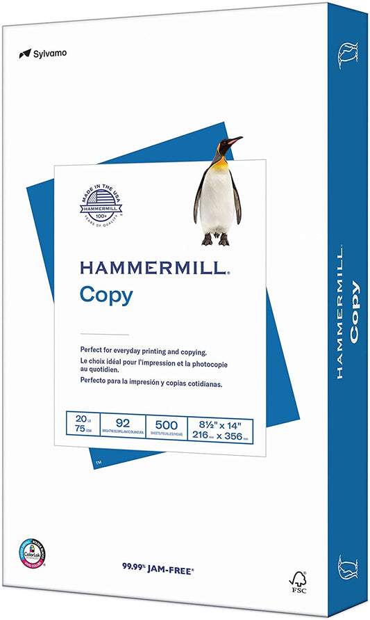 Printer Paper, 20 Lb Copy Paper, 8.5 X 14 - 1 Ream (500 Sheets) - 92 Bright, Made in the USA