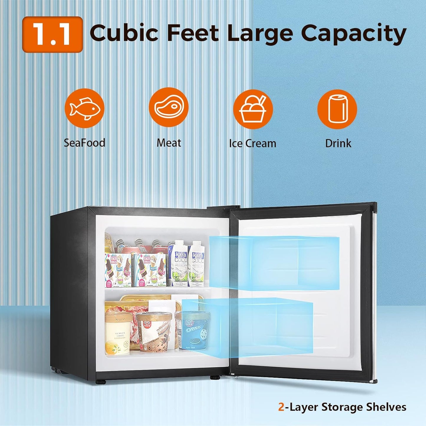 1.1 Cu.Ft Compact Upright Freezer with Reversible Single Door,Removable Shelves Free Standing Mini Freezer with Adjustable Thermostat for Home/Kitchen/Office